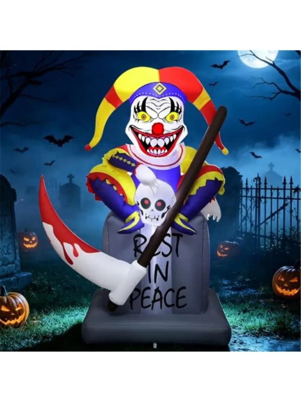 Lulu Home 6FT Halloween Inflatable Tombstone with Clown, White LED Lighted